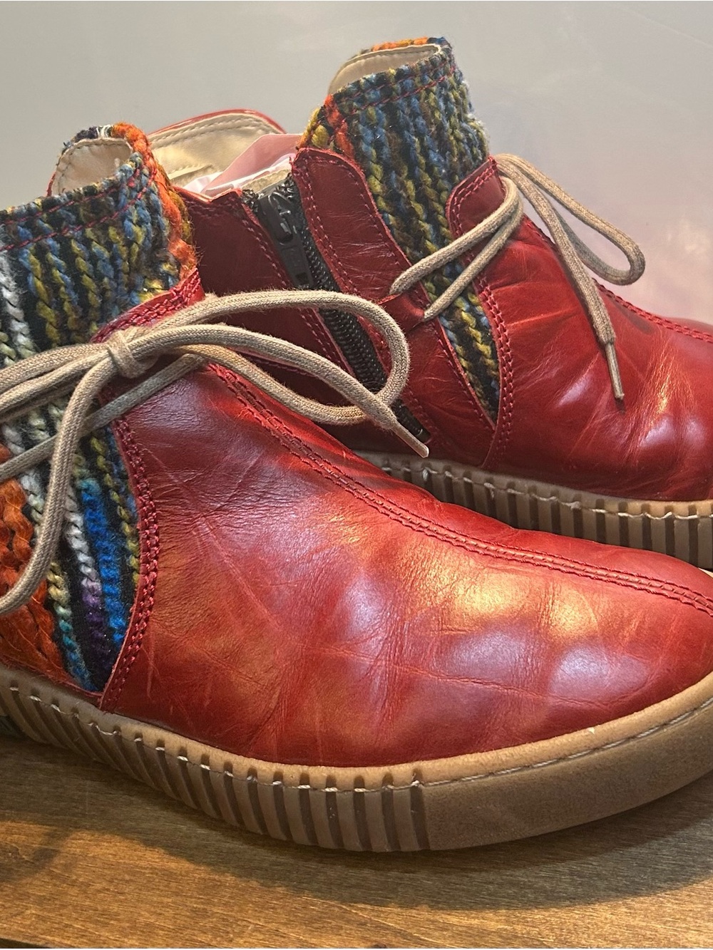Josef Seibel Women’s Red Leather Plush Interior/Knit Collar Ankle Boots US 7.5 - Picture 2 of 13